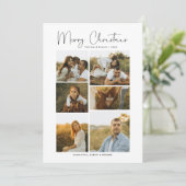 Minimal Merry Christmas Script Family 7 Photos Feestdagenkaart (Staand voorkant)