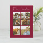 Minimal Merry Christmas Script Family 7 Photos Feestdagenkaart (Staand voorkant)