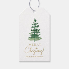 Minimal Merry Christmas Waterverf Pine Custom Cadeaulabel