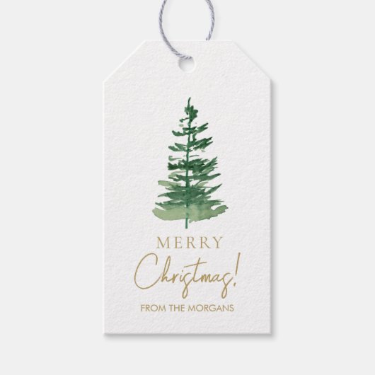 Minimal Merry Christmas Waterverf Pine Custom Cadeaulabel (Voorkant)