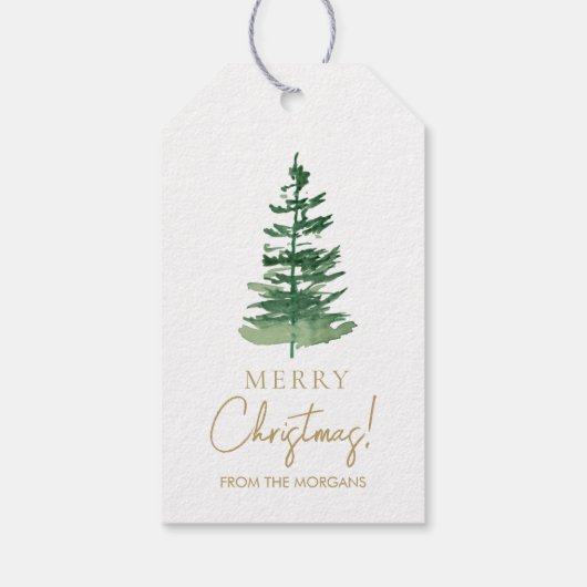 Minimal Merry Christmas Waterverf Pine Custom Cadeaulabel (Achterkant)