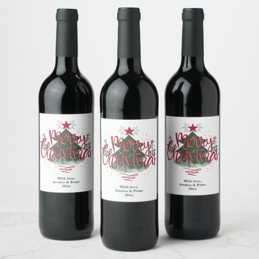 Minimal Merry Christmas Wine label Wijn Etiket (Flessen)