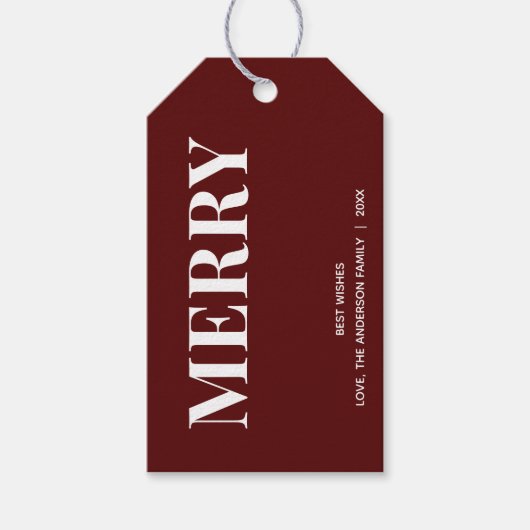 Minimal MERRY | Deep Red Holiday Cadeaulabel (Voorkant)