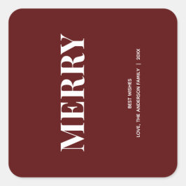 Minimal MERRY | Deep Red Holiday Vierkante Sticker