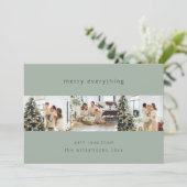Minimal Merry Everything Vier foto's Sage Green Feestdagenkaart (Staand voorkant)