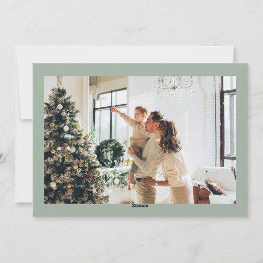 Minimal Merry Everything Vier foto's Sage Green Feestdagenkaart (Achterkant)