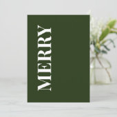 Minimal MERRY | Forest Green Holiday Greeting Card Feestdagenkaart (Staand voorkant)