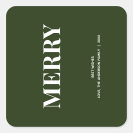 Minimal MERRY | Forest Green Holiday Vierkante Sticker
