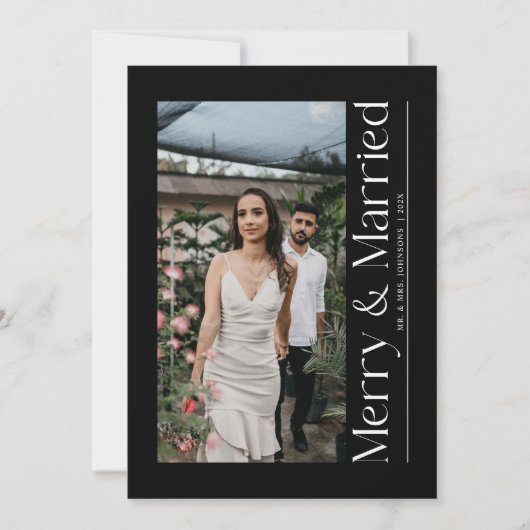 Minimal Merry & Married Christmas Foto Passen getr Feestdagenkaart (Voorkant)