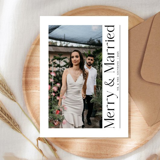 Minimal Merry & Married Christmas Foto Passen getr Feestdagenkaart