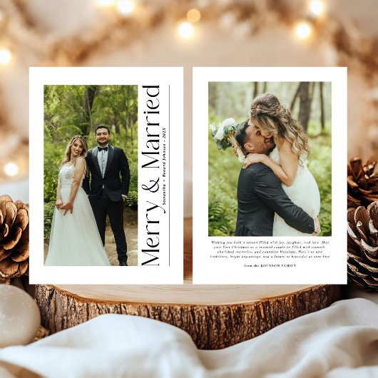 Minimal Merry & Married Christmas Foto Passen getr Feestdagenkaart
