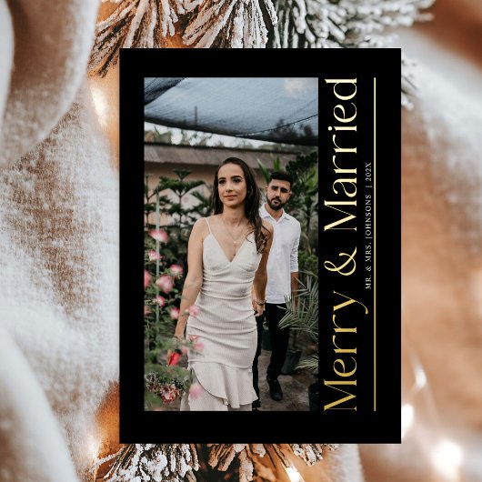 Minimal Merry & Married Christmas Foto Passen getr Folie Feestdagenkaart