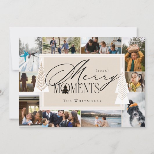Minimal Merry Moments Year In Review Photo Collage Feestdagenkaart (Voorkant)