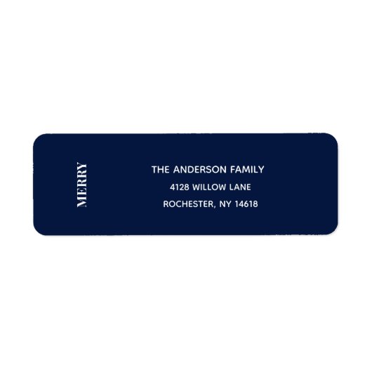 Minimal MERRY | Navy Blue Holiday Address Label (Voorkant)