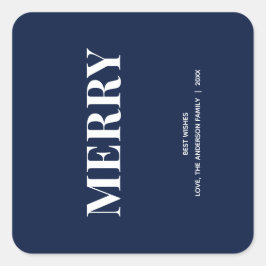 Minimal MERRY | Navy Blue Holiday Vierkante Sticker