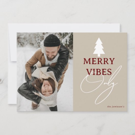 Minimal 'Merry Vibes Only Foto van Kerstmis Feestdagenkaart (Voorkant)