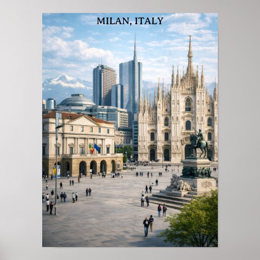 Minimal Milan Italy City View Landmarks Poster (Voorkant)