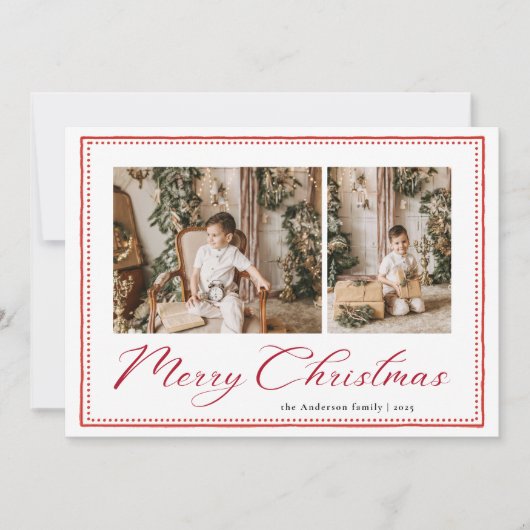 Minimal Minimalist Script Merry Christmas Photo Feestdagenkaart (Voorkant)