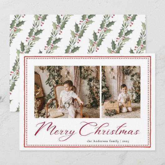 Minimal Minimalist Script Merry Christmas Photo Feestdagenkaart (Voorkant / Achterkant)