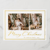Minimal Minimalist Script Merry Christmas Photo Folie Feestdagenkaart (Voorkant)