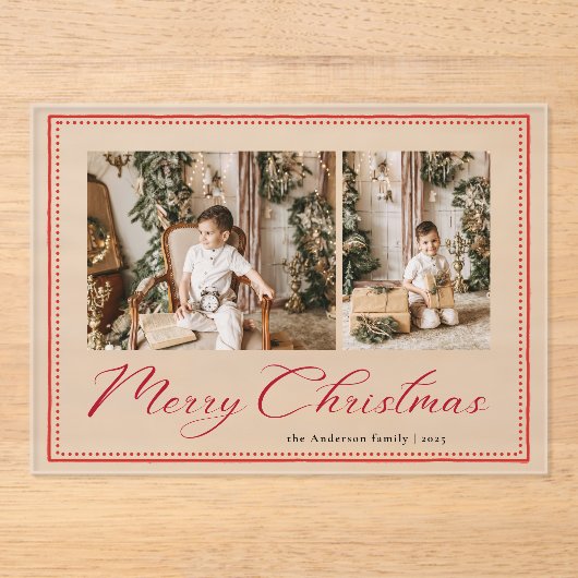 Minimal Minimalist Script  Photo Christmas Card Acryl Uitnodigingen (Voorkant)