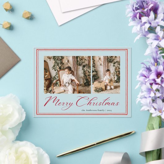 Minimal Minimalist Script Photo Christmas Card Acryl Uitnodigingen (Insitu (Huwelijk))