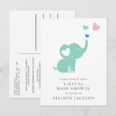 Minimal Mint Green Elephant Virtual Baby shower Uitnodiging Briefkaart (Voorkant / Achterkant)