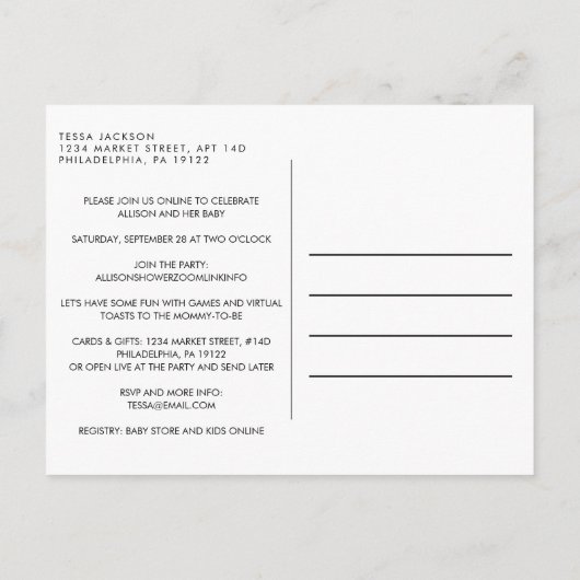 Minimal Mint Green Elephant Virtual Baby shower Uitnodiging Briefkaart (Achterkant)