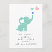Minimal Mint Green Elephant Virtual Baby shower Uitnodiging Briefkaart (Voorkant)