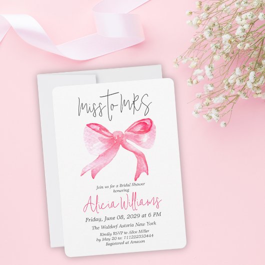 Minimal Miss to MRS Ribbon Pink Bow-Vrijgezellenfe Kaart