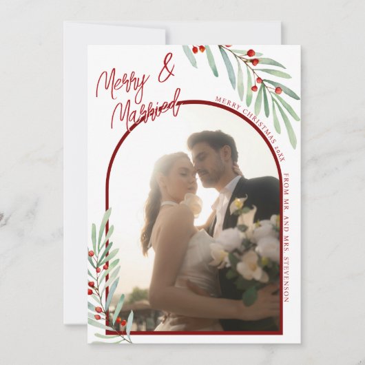 Minimal Mistletoe Passen getrouwd Arch Foto Kerst Feestdagenkaart (Voorkant)