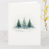 Minimal Misty Evergreen Forest Christmas Kaart (Gele Bloem)