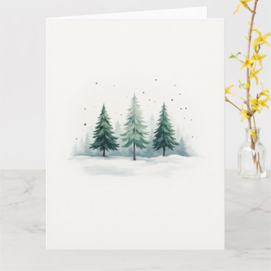 Minimal Misty Evergreen Forest Christmas Kaart (Gele Bloem)