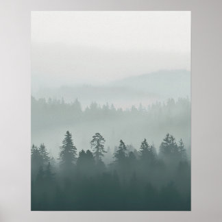 Minimal Misty Forest Wall Art Poster