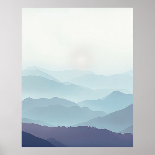 Minimal Misty Mountain Wall Art Print (Voorkant)