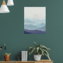 Minimal Misty Mountain Wall Art Print