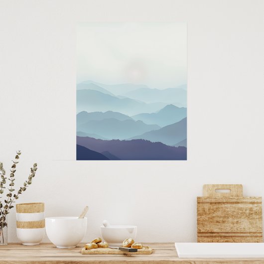 Minimal Misty Mountain Wall Art Print (Keuken)