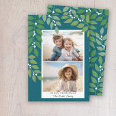 Minimal modern 2 foto - botanisch blauwgroen groen feestdagenkaart