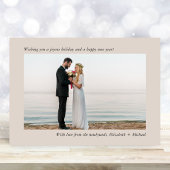 Minimal Modern 2 foto Taupe Getrouwd Kerstmis Feestdagenkaart