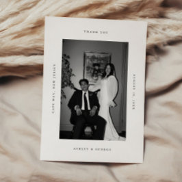 Minimal Modern 2-Photo Wedding Black & White Bedankkaart