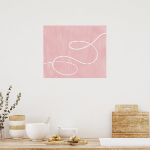 Minimal Modern Abstract Art White Stroke op Roze Poster