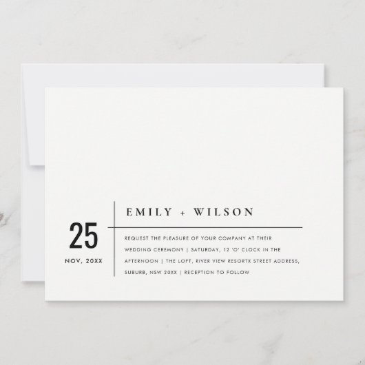 MINIMAL MODERN BLACK AND WHITE TYPOGRAY WEDDING KAART (Voorkant)