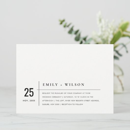 MINIMAL MODERN BLACK AND WHITE TYPOGRAY WEDDING KAART (Staand voorkant)