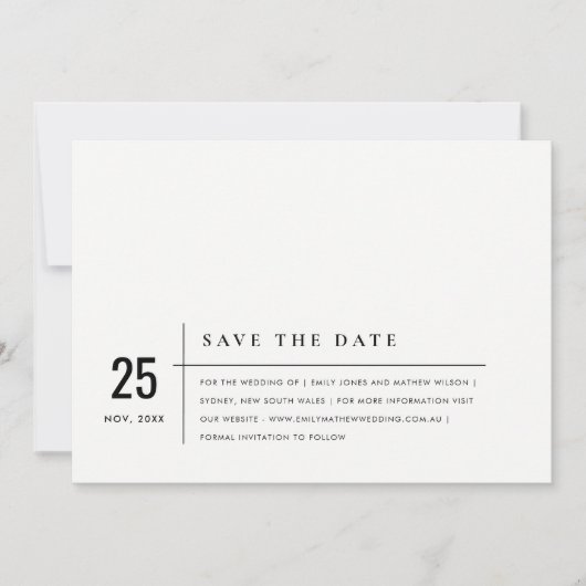 MINIMAL MODERN BLACK AND WHITE TYPOGRAY WEDDING SAVE THE DATE (Voorkant)