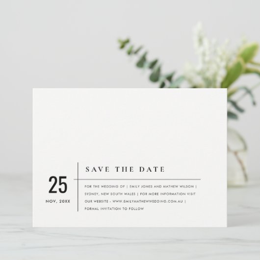 MINIMAL MODERN BLACK AND WHITE TYPOGRAY WEDDING SAVE THE DATE (Staand voorkant)