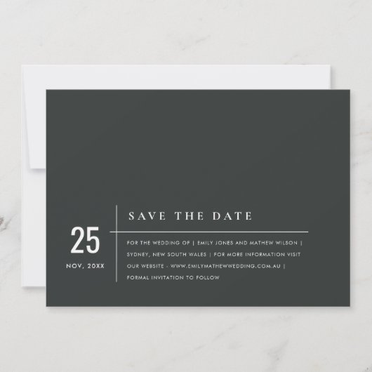 MINIMAL MODERN BLACK AND WHITE TYPOGRAY WEDDING SAVE THE DATE (Voorkant)