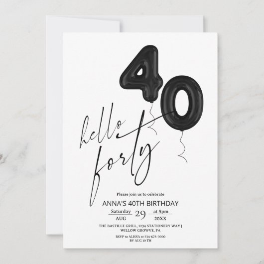 Minimal Modern Black White 40th Birthday Kaart (Voorkant)