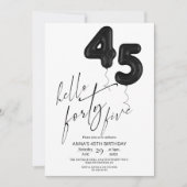 Minimal Modern Black White 45th Birthday Kaart (Voorkant)