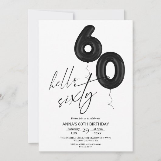 Minimal Modern Black White 60th Birthday Kaart (Voorkant)