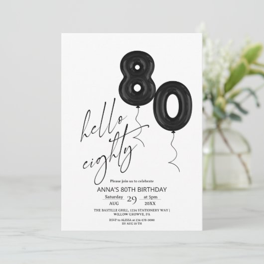 Minimal Modern Black White 80th Birthday Kaart (Staand voorkant)